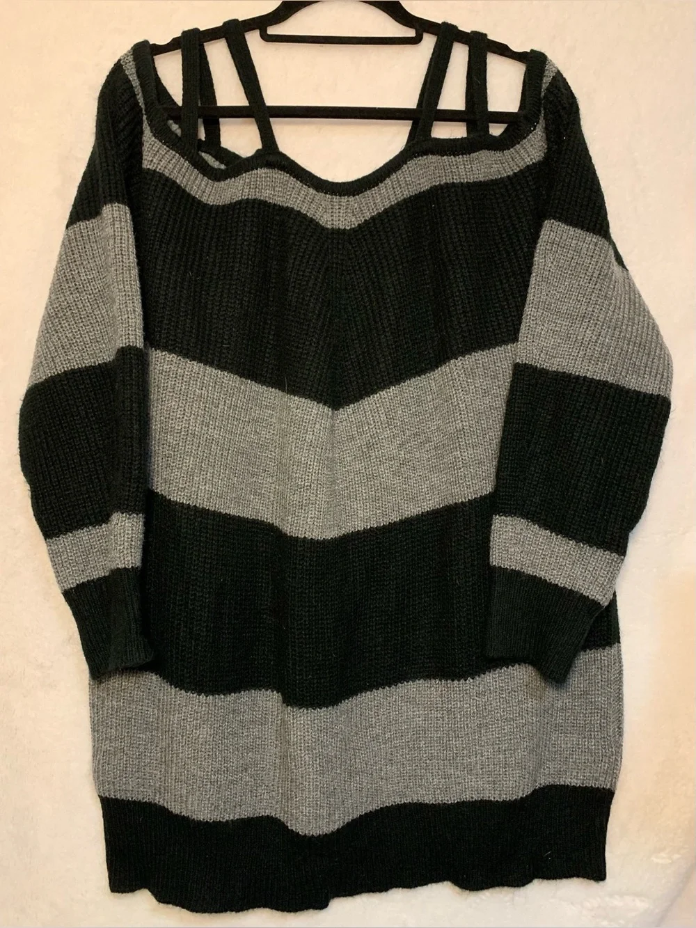 Strappy Shoulder Striped Knit Sweater